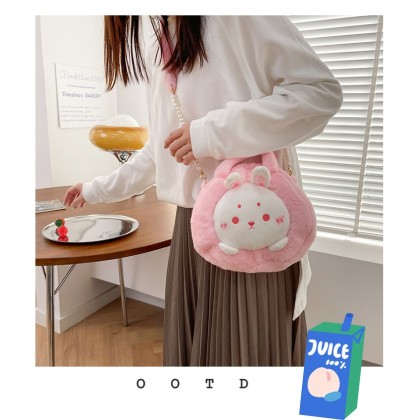 Pink Rabbit Cute Cartoon Animal Plush Shoulder Bag