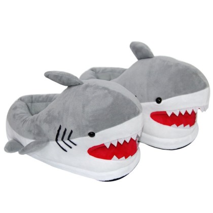 Grey Shark Couple Plush Stuffed Leisure Warm Slippers Shoes