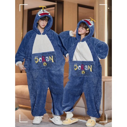 Doraemon Onesie Christmas Kigurumi Matching Coral Fleece Pajamas For Couples 