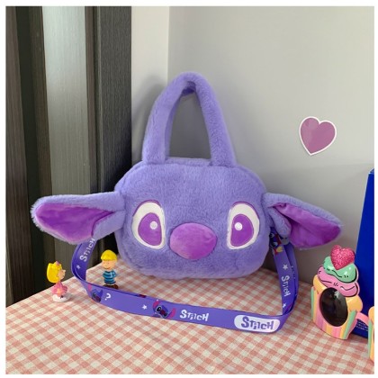 Purple Stitch Plush Stuffed Cartoon Shoulder Bag For Kids and Teens