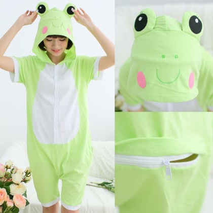 Lovely Frog Cartoon Hoodie Onesie Pajamas Kigurumi Short Sleeves 