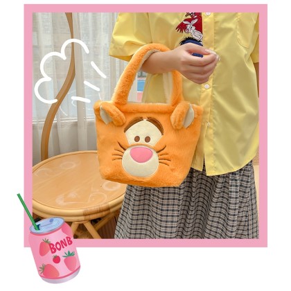 Cartoon Orange Tigger Funny  Double-Sided Plush Shoulder Handbag