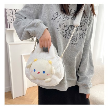  Cute White Sheep Cartoon Animal Plush Shoulder Bag For Kids and Teens