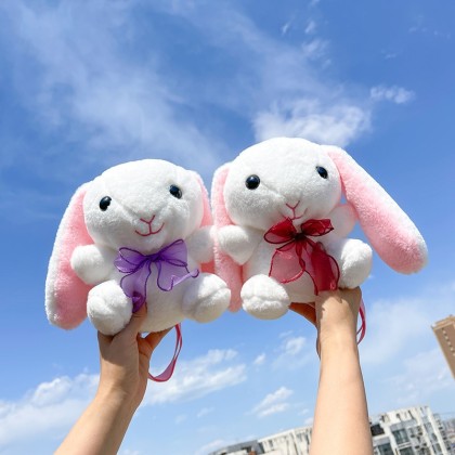 Cute Bow Tie Rabbit Plush Soft Cartoon Animal Cross-Body Bag