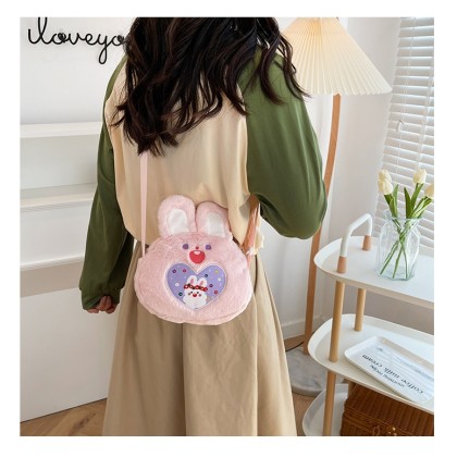 Hot Sale Pink Rabbit Cute Cartoon Plush Cross-Body Bag