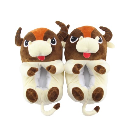 Chinese Zodiac Cow Plush Stuffed Indoor Couple Slippers Shoes