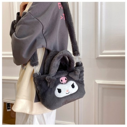 Black Kuromi Sweet Soft Cute Girl Plush Cross-Body Handbag
