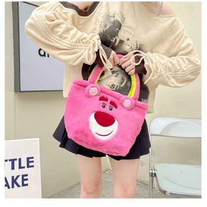 Pink Lotso Bear Funny Soft Double-Sided Cartoon Plush Handbag