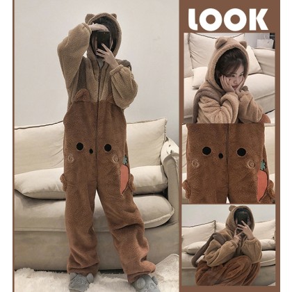 Adult Couples Lovely Bear Onesie Winter Thick Coral Velvet Pajamas Kigurumi