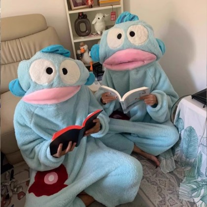 Funny Big Mouth Fish Onesie Winter Thick Coral Velvet Pajamas Kigurumi