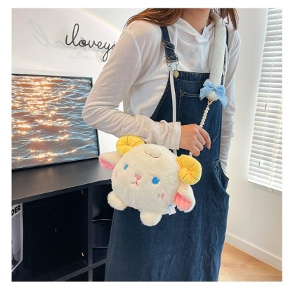 Lovely Sheep Doll Fashion Pearl Chain Cartoon Plush Cross-Body Bag 