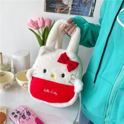 Lovely Kitty Cat Cartoon Cute Soft Plush Handbag For Kids and Teens