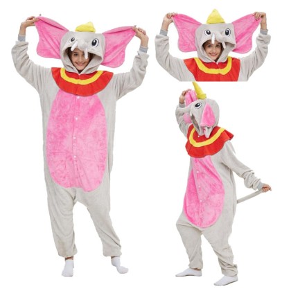 Kigurumi Pink Flying Elephant Dumbo Onesie Cartoon Pajama Costumes