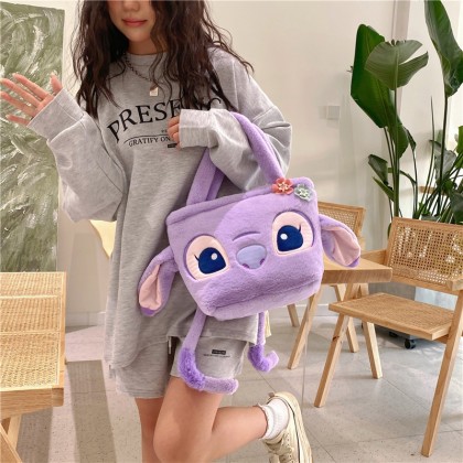 Cartoon Purple Stitch Cute Soft Plush Sweet Little Square Handbag