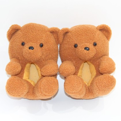 Brown Teddy Bear Plush Stuffed Indoor Leisure Slippers Shoes