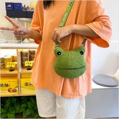 Cute Frog Head Doll Plush Soft Cartoon Animal Cross-Body Bag