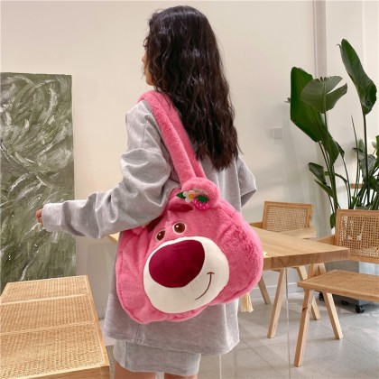  Cartoon Lotso Large Capacity Soft Cute Plush Round Cross-Body Bag