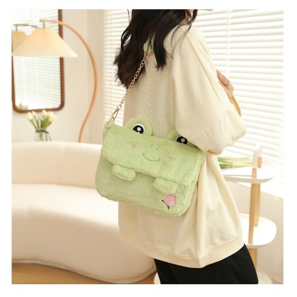 Cartoon Cute Green Frog Plush Chic Chain Shoulder Bag