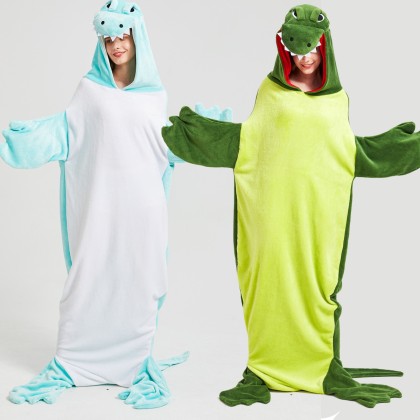 Crocodile Onesie Pajama For Adults Cozy Flannel Wearable Sleeping Bag Blanket