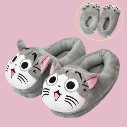 Sweet Chi's Cat Plush Stuffed Indoor Couple Slippers Shoes