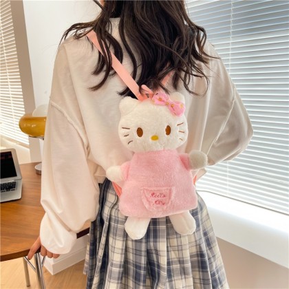 Korean Version Sweet Cute Pink Kitty Cartoon Plush Backpack