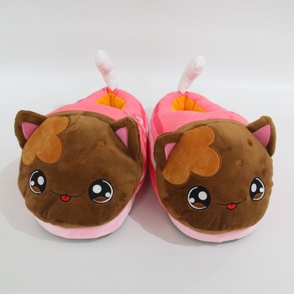 Cute Cola Cat Indoor Plush Stuffed Leisure Slippers Shoes