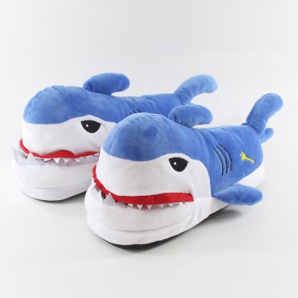 Blue Shark Plush Stuffed Indoor Couple Home Slippers Shoes