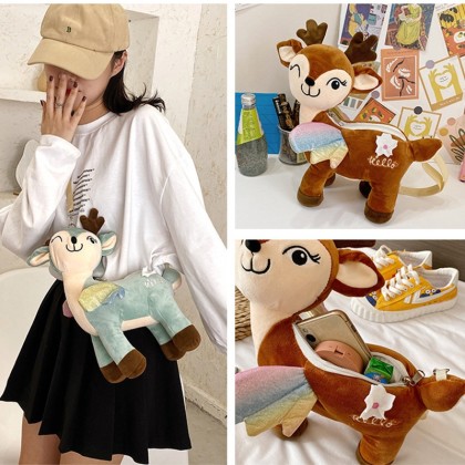 Cute Sika Deer Plush Soft Cartoon Animal Parent-Child Shoulder Bag