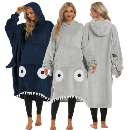 Funny Shark Hoodie Oversized Blanket Couples Pajamas TV Sweatshirt Blanket