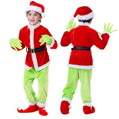 Kids The Grinch Costume Full Sets For Christmas Santa Outfit