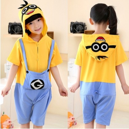 Cute Minions Hoodie Summer Onesie Pajamas Kigurumi For Kids