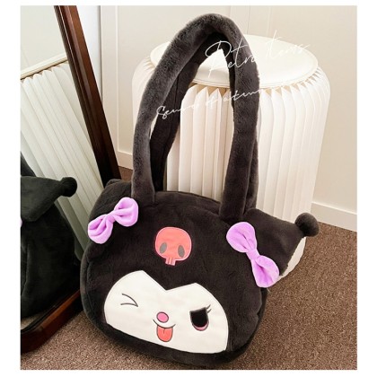 Sanrio Kuromi Cute Bow Doll Girl Plush Handbag Shoulder Bag