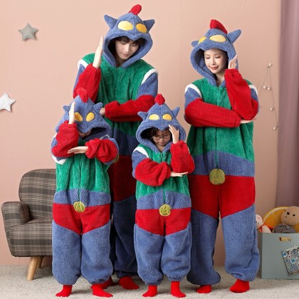 Cartoon Matching Family Christmas Pajamas Set Ultra Seven Coral Fleece Holiday Kigurumi
