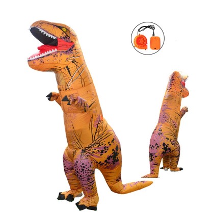  Inflatable Brown Tyrannosaurus Costume Blow Up Dinosaur Halloween Outfit For Adult Kids