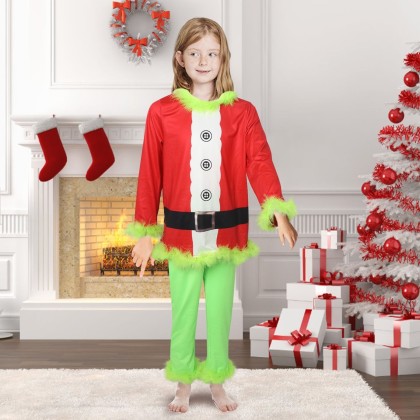 The Grinch Costume Full Sets For Kids Christmas Party Outfit