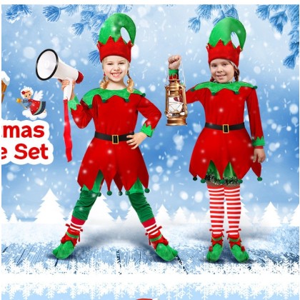 Kids Red Christmas Elf Dress Cosplay Christmas Party Costumes