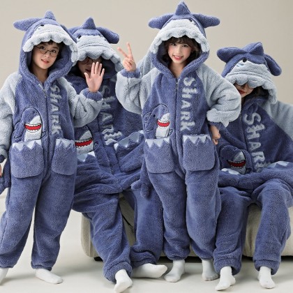 Lovely Shark Matching Family Pajamas Set Thick Coral Fleece Christmas Holiday Outfit