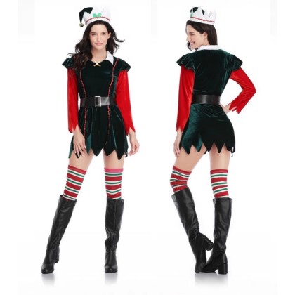 Adult Green Elf Christmas Tree Dress Cosplay Christmas Party Costume
