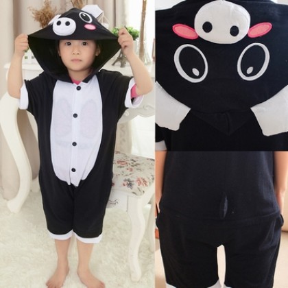 Lovely Black Pig Hoodie Summer Onesie Pajamas Kigurumi For Kids