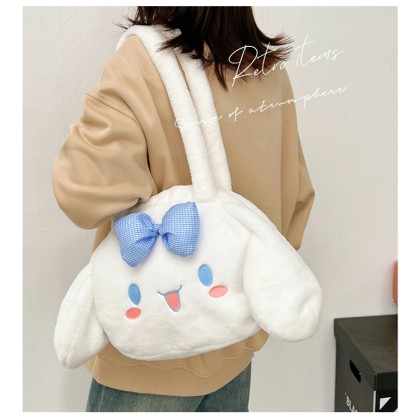 Sanrio Cinnamoroll Dog Cute Bow Doll Girl Plush Handbag Shoulder Bag