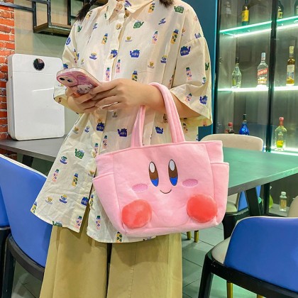 Cartoon Pink Kirby Three-Dimensional Plush Cute Tote Handbag