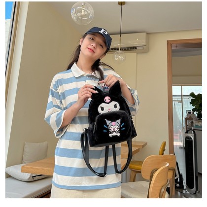 Black Kuromi Plush Fashion Cartoon Teens School Backpack