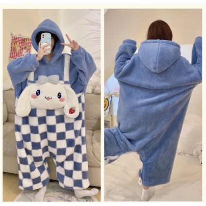 Cute Cinnamoroll Onesie Kigurumi Thickened Coral Velvet Cartoon Animal Loose Pajama For Adult