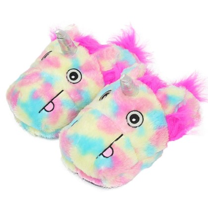 Colorful Unicorn Plush Stuffed Indoor Couple Slippers