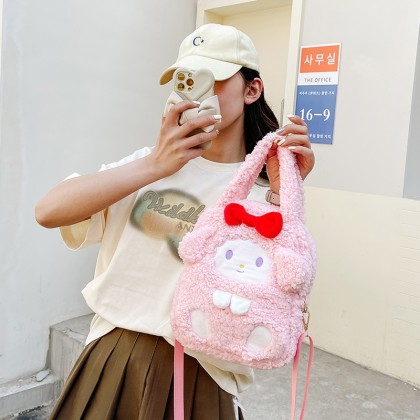 Lovely Pink Bunny Melody Plush Soft Cartoon Animal Cross-Body Bag