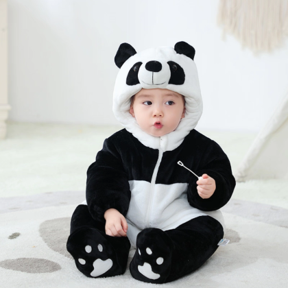 Panda Sherpa-Lined Baby Romper For Infants & Toddlers Halloween Animal Costumes