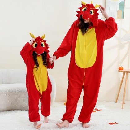 Halloween Cartoon Animal Parent-Child Red  Dragon Onesie Kigurumi Pajamas