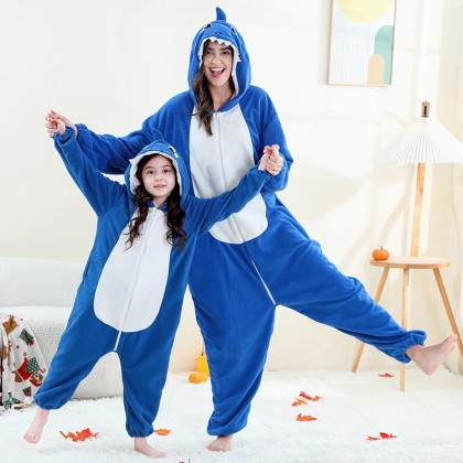 Halloween Cartoon Blue Shark Onesie Kigurumi Pajamas For Adult & Kids