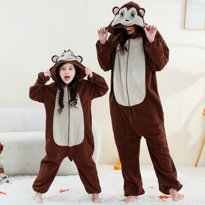 Cartoon Animal Parent-Child Brown Monkey Onesie Kigurumi Pajamas Costume