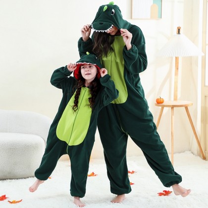 Halloween Cartoon Animal Parent-Child Dark Green Dinosaur Onesie Kigurumi Pajamas